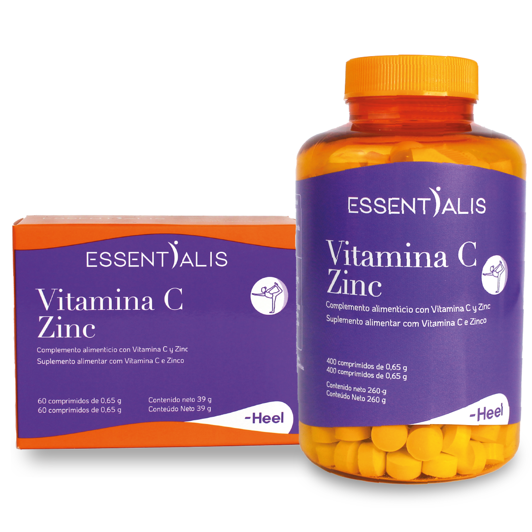 Caja y bote de Essentialis Vitamina C Zinc