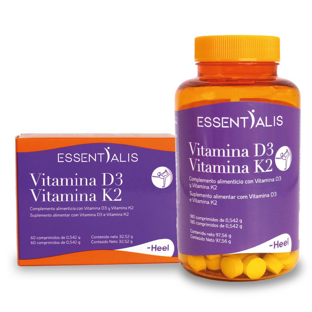 Caja y bote de Essentialis vitamina D3 vitamina K2